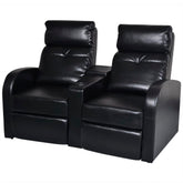 Recliner Sofa Black Artificial Leather, Wooden Frame 2-Seater