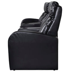 Recliner Sofa Black Faux Leather 3-seater Adjustable Footrests