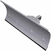 A gray powder-coated steel snow plow blade with a black rubber strip.