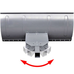 Silver powder-coated steel snow plow blade, 39.4x17.3 inches, with adjustable mount and red angle arrows.