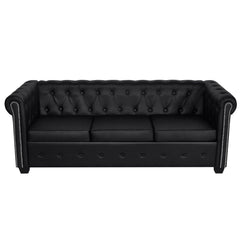 Sofa Black Artificial Leather, Wooden Frame, MDF, Plywood 3-Seater