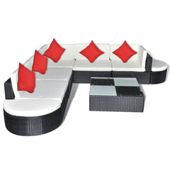Patio Lounge Set of 8 Black Powder-Coated Steel Large Modular