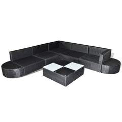 Patio Lounge Set of 8 Black Powder-Coated Steel Large Modular