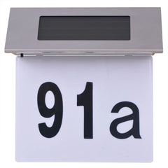 Stainless steel solar LED house number light displaying "911a" with waterproof design.