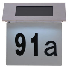 Silver stainless steel solar LED house number sign displaying "91a" with illuminated digits.