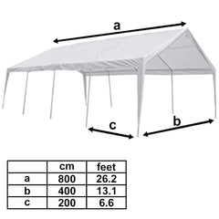 White outdoor party tent marquee with a sturdy frame and decorative window panels.