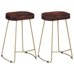 Bar Chair Set of 2 Walnut brown and brass