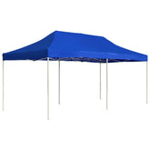 Blue 19.7'x9.8' aluminum folding party tent with peaked canopy and frame.