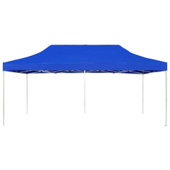 Blue 19.7'x9.8' aluminum folding party tent with sloped roof and white legs.