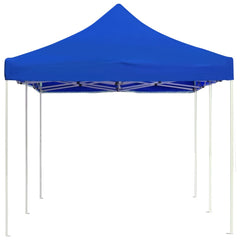 Blue 19.7'x9.8' aluminum folding party tent with peaked canopy and white legs.
