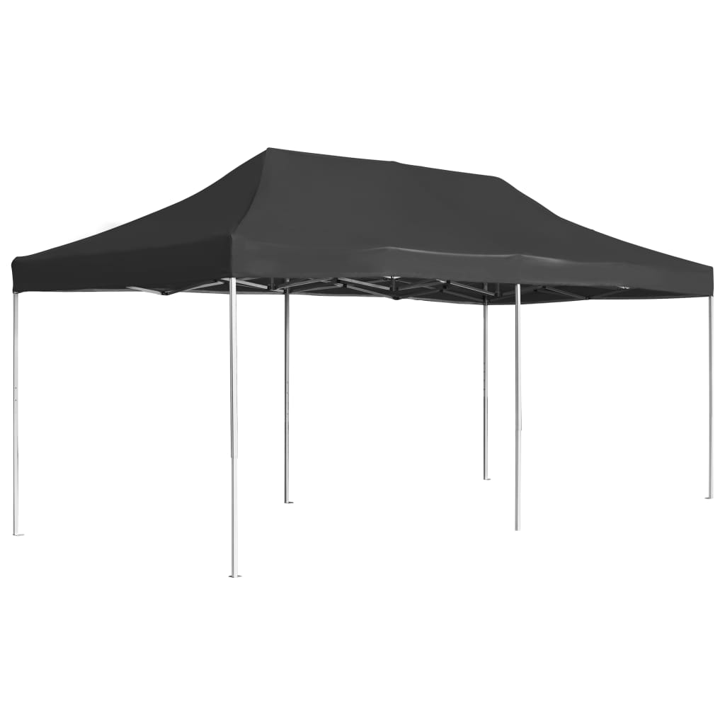 Anthracite aluminum folding party tent 19.7'x9.8' with UV-blocking fabric and rust-resistant poles.