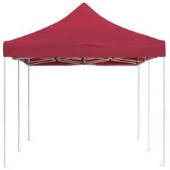 Wine red aluminum folding party tent, 19.7 feet by 9.8 feet, with peaked roof and white frame.