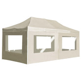 A cream-colored 20'x10' folding party tent with aluminum frame and PVC window walls.