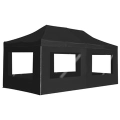 Anthracite folding party tent, 19.7'x9.8', with aluminum frame, walls, and windows.