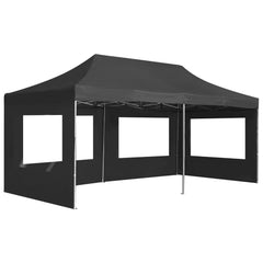 Black folding party tent, 19.7'x9.8', anthracite aluminum frame with walls and windows.