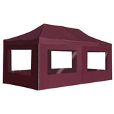 Wine red aluminum folding party tent, 19.7'x9.8' with walls and PVC windows.