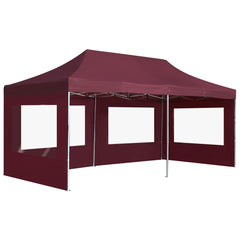 Wine red aluminum folding party tent, 19.7'x9.8', with removable sidewalls and PVC windows.