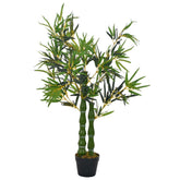 Artificial green bamboo plant in black pot, 43.3 inches tall.