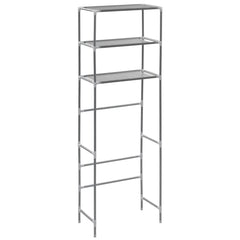 Silver stainless steel 3-tier over-toilet storage rack, 66.5 inches tall.