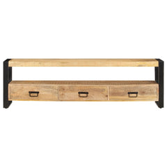 TV Stand Natural Wood, Black Solid Mango Wood, Powder-Coated Steel