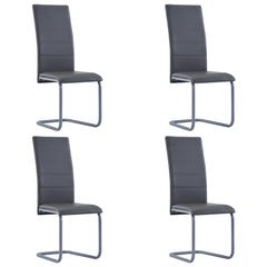 Dining Chair Set of 4 Gray Faux Leather and Steel Standard