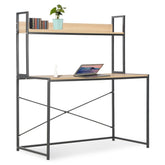 Computer Desk Black and Oak Engineered Wood and Powder-Coated Metal