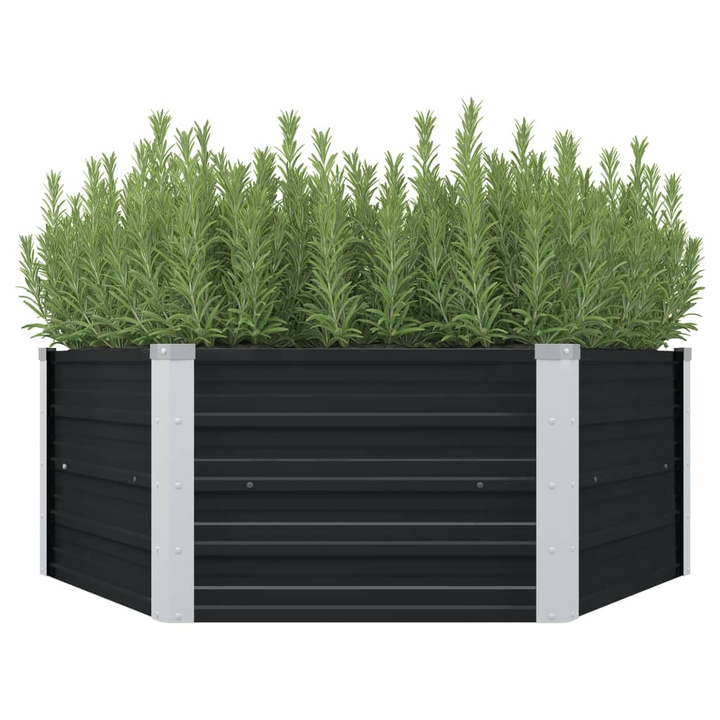 Anthracite galvanized steel raised garden bed 50.8x50.8x17.7 inches with green plants inside