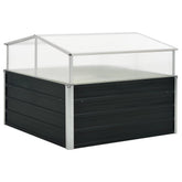Anthracite galvanized steel greenhouse measuring 39.4x39.4x30.3 inches with clear PC board panels.