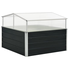 Anthracite galvanized steel greenhouse measuring 39.4x39.4x30.3 inches with clear PC board panels.