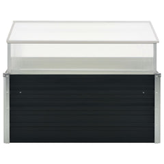 Anthracite galvanized steel greenhouse with clear roof panels, measuring 39.4x39.4x30.3 inches.