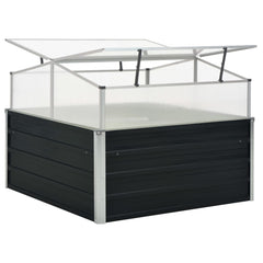 Anthracite galvanized steel greenhouse with clear panels, measuring 39.4x39.4x30.3 inches.
