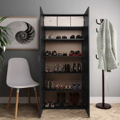 Shoe Cabinet Black Engineered Wood Large Shoe Cabinet