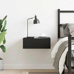 Floating Nightstand Black Engineered Wood Compact Storage