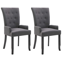Dining Chair Set of 2 Dark Grey Polyester, Oak Wood Standard