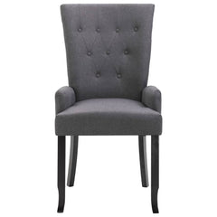 Dining Chair Set of 2 Dark Grey Polyester, Oak Wood Standard