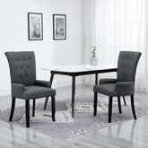 Dining Chair Set of 2 Dark Grey Polyester, Oak Wood Standard