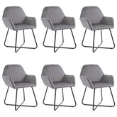 Dining Chair Set of 6 Grey Velvet and Powder-Coated Steel