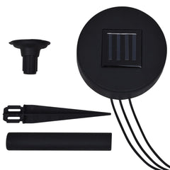 Six black floating solar LED ball lights with spikes and stakes for ponds and pools.