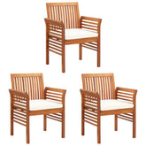 Dining Chair Set of 3 Brown frame, cream cushion Solid acacia wood