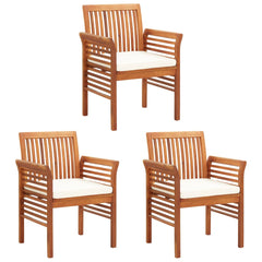Dining Chair Set of 3 Brown frame, cream cushion Solid acacia wood