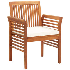 Dining Chair Set of 3 Brown frame, cream cushion Solid acacia wood