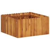 Square raised garden bed made of solid acacia wood, measuring 19.6x19.6x9.8 inches with scalloped edges.