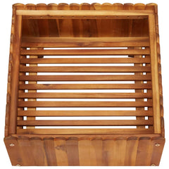 Square raised garden bed made of solid acacia wood with slatted bottom for drainage.