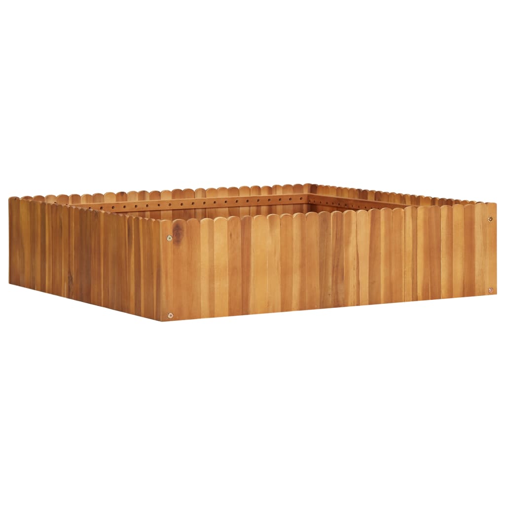 Square raised garden bed made of solid acacia wood, measuring 39.3x39.3x9.8 inches.