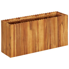 Rectangular raised garden bed made of solid acacia wood with slatted bottom for drainage