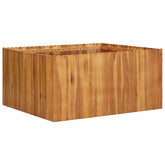 Square solid acacia wood raised garden bed, 39.4x39.4x19.7 inches, with slatted sides.