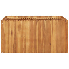 Square solid acacia wood raised garden bed with scalloped top edges and slatted sides.