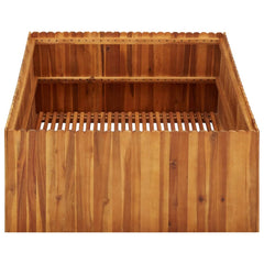 Square solid acacia wood raised garden bed with slatted base and shelves, 39.4x39.4x19.7 inches.