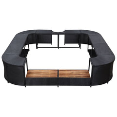 Spa Surround Black PE rattan, powder-coated steel, solid acacia wood