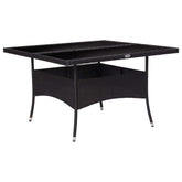 Dining Table Black Poly Rattan, Steel, Tempered Glass Medium